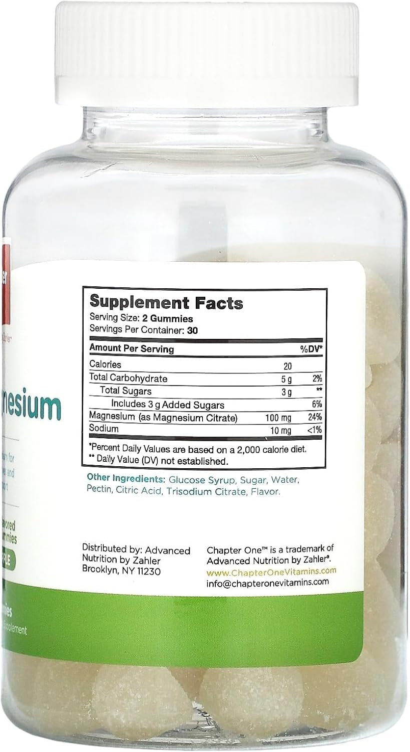 Chapter One Magnesium Gummies for Kids & Adults - Natural Calm Gummies - Calm Magnesium Citrate - Bone and Muscle Function Supplements for Kids & Adults - Mood Support, Kosher Apple Flavor (60)